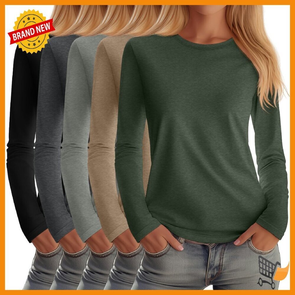 Women's Long Sleeve Crew Neck Cotton Blend Basic Tee Multipack